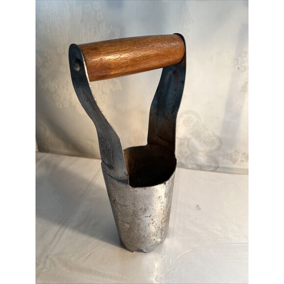 Vintage Flower Bulb Hole Digger Planter Garden Tool Red Wood Handle 3" Depth - Picture 1 of 5